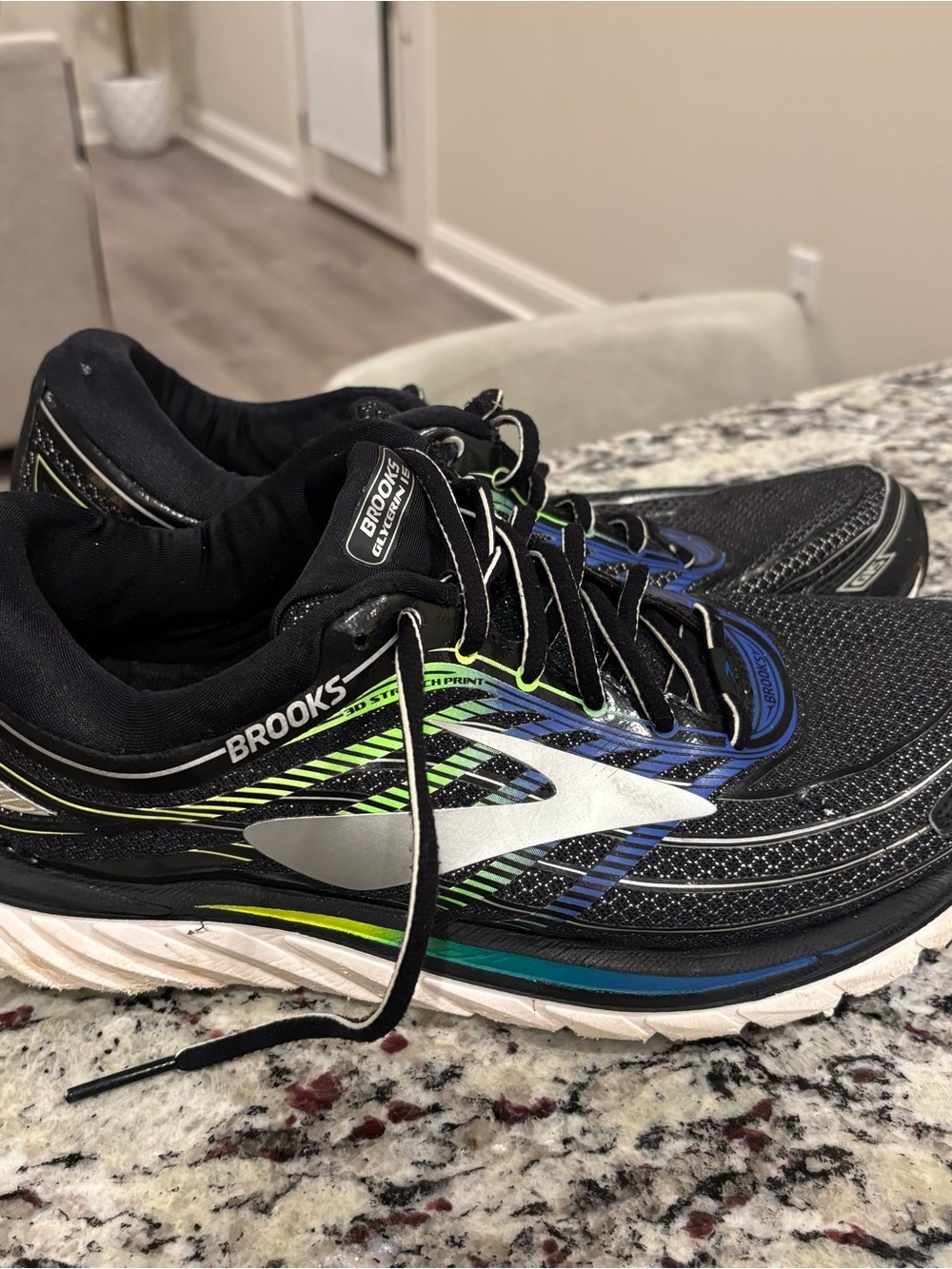 Brooks Black Running Shoes with Blue & Green Accents